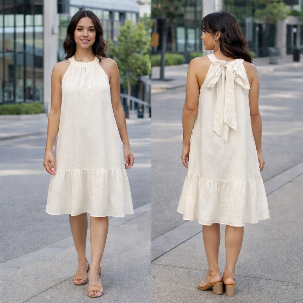 NWT RW&Co Polka Dot Lyocell Blend Sleeveless Cream Midi Dress Flowy Tiered Hem